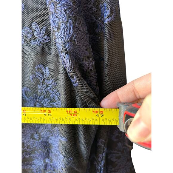 Motherhood Maternity Dress Medium Black Blue Mesh Bell Sleeve Whimsigoth Witchy - Picture 9 of 11